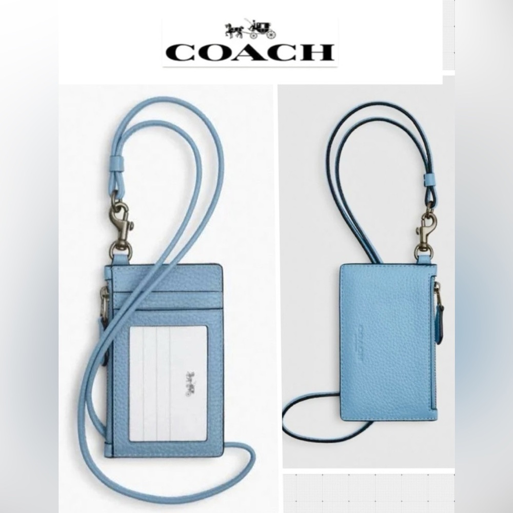 Coach Zip Lanyard Card Case Pebbled Leather. Color: QB/Pool. Brand New With Tag